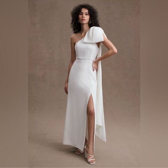 BHLDN Sachin & Babi Giselle One-Shoulder BOW FRONT SLIT SHEATH GOWN - Picture 1 of 4